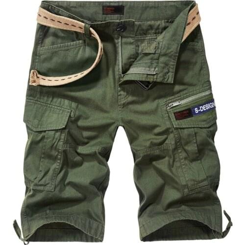 2021 New Summer Cargo Short Men Pure Cotton Multi-pockets Mens Shorts Military Casual Knee Length Bermuda Masculina Short Homme