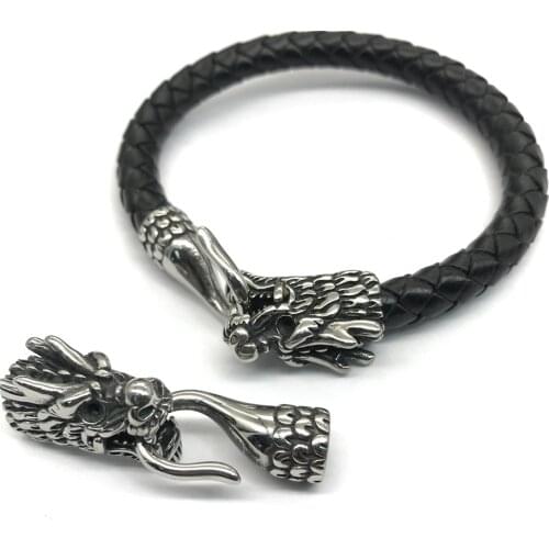 6/8mm Hole 316l Stainless Steel Dragon Head Connectors fit Cord Leather Bracelet DIY Metal Clasp Hook Bangle Jewelry Findings
