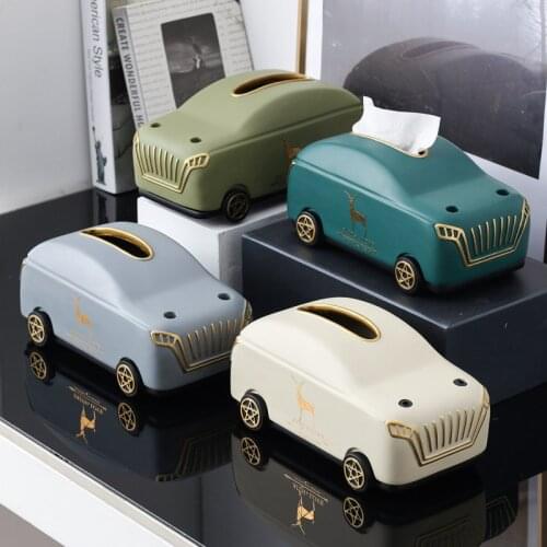 Modern Car Shape Tissue Box Resin Ornaments Home Livingroom Desktop Furnishing Crafts Hotel Office Table Figurines Decoration
