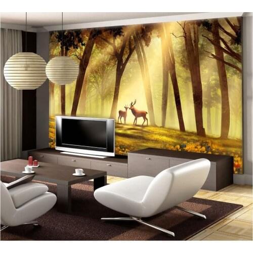 Top Classic 3D European Style Fantasy 2016 Custom Beautiful golden woods sunflower backdrop