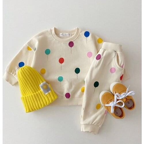 Spring Autumn Baby Boy Girl Long Sleeve Balloon T-shirt + Pants Suit Infant Kids Baby Boy Girl Children Clothes Suit