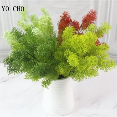 YO CHO Artificial Plants 7-fork Green/White/Yellow/White leaves Plastic klimop Grass for Garden Outdoor Decoration Fake plante