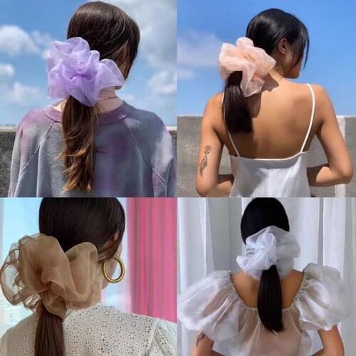 Big Size Korean Fashion Ins Women Elastic Hair Bands Rubber Band Trendy Organza Ponytail Holder Hair Accessories Wholesale 2021