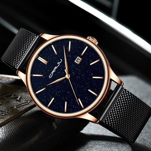 Women watches CRRJU Top Brand Luxury Slim Starry sky Watch for Ladies Fashion Dress Quartz Wristwatches Gift Mesh Band Watch