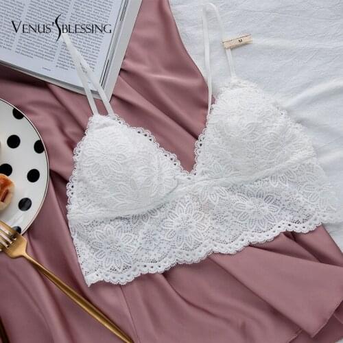VENUSS BLESSI Women Sexy Sheer Lace Halter Bralette Lingerie Unlined Underwear Bra Intimate Tops Ultrathin Bra Crop Top Floral