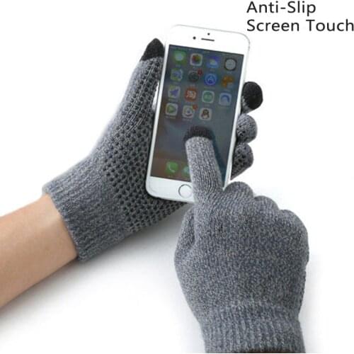 Winter Non-slip Touch Screen Gloves Men Women Knitted Full Finger Gloves Antiskid Thicken Wool Gloves Luvas Warm Mitten Driving