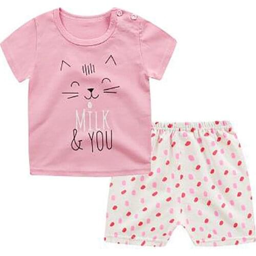 ZWF656 Summer Baby Girls Clothes 2pcs Kids Sets For Girls Outfits Cotton T-shirt Tops+Short Pants Clothes Set Toddler Clothing