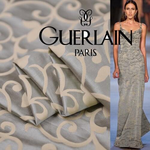 1 Meter Silver Gray Bodhi Rattan Floral Fabric Jacquard Silk Heavy 42mm Cotton Satin 70%silk 30%cotton