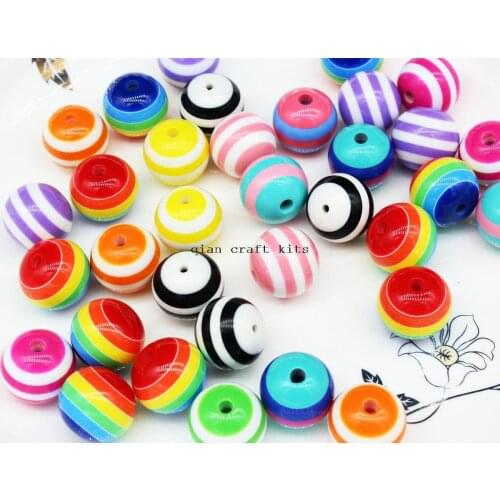 100pcs STRIPED 20mm Chunky Necklace Round Resin Beads 10ct Bubblegum Bubble gum Gumball