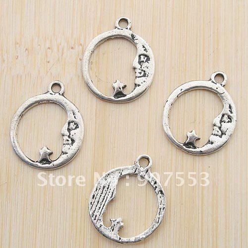 20pcs antiqued silver moon and star circle design pendant charm G558