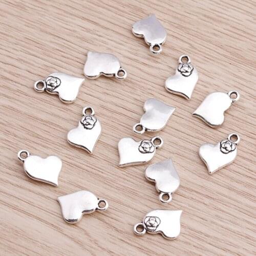 20pcs Love Charms Pendants for Necklaces Bracelets Alloy Flower Heart Jewelry Findings Diy Making Supplies
