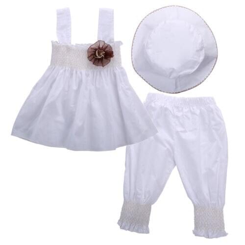 2019 New Hot Sale Toddler Baby Kids Girls Tops Dress Pants Hat 3pcs Wedding Party Suits Outfits