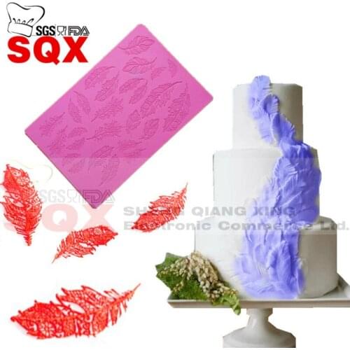 27*31CM Feather Design Collections Fondant Cake Mold Lace Mold Food Grade Silicone Mold for Kitchen Baking Decoration Tool LS140