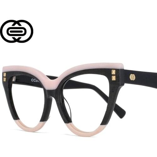 49795 Oversized Cat Eye Women Anti Blue Light Acetate Glasses Frames Two-Color Stitching Fashion Computer Eyeglasses