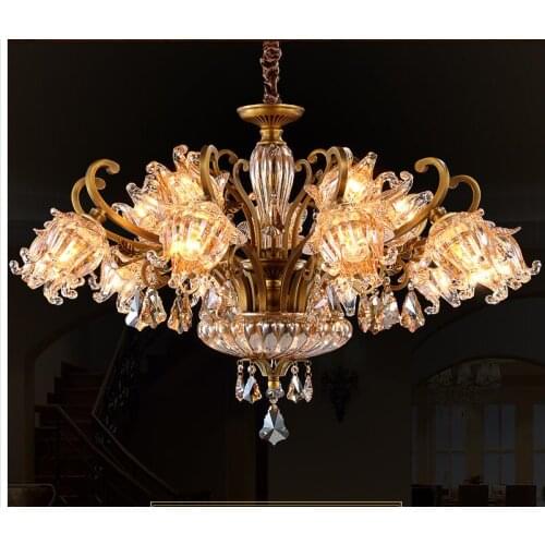 Free Shipping European Modern Decora Brass Antique Crystal Chandelie E14 LED AC Brass Crystal Lamp Lustre Suspension Chandelier