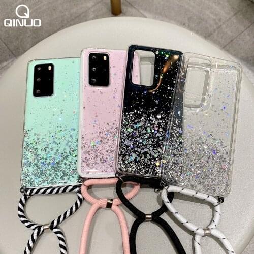 Bling Glitter Sequins Case For Huawei Mate 30 Pro 20 10 9 Lite Pro Y7P Y6P Y5P 2020 Y7 Y5 Y9 2019 Crossbody Lanyard Strap Cover