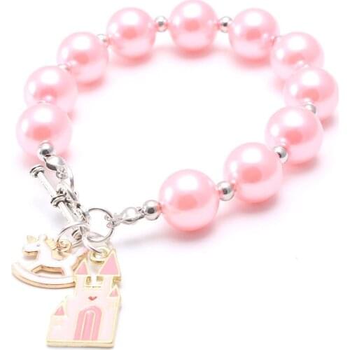 Girls Baby ABS Pearls Beads Bracelet with Starfish Pendants Fashion Color DIY Beautiful Beaded Bracelets for Children Kids Gift
