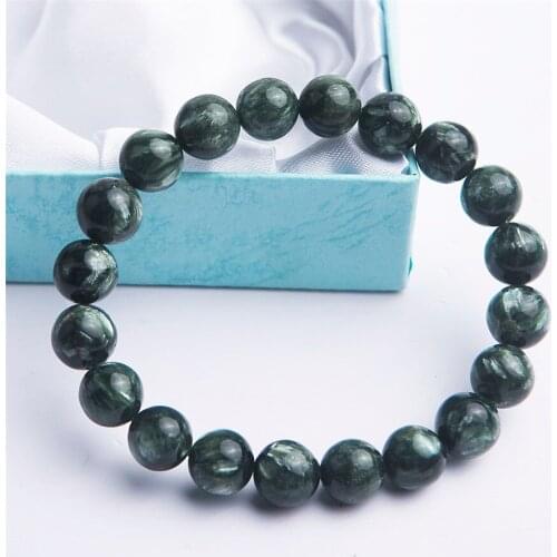 Genuine Green Natural Seraphinite Bracelets Women Men 10mm Crystal Stretch Natural Stone Round Bead Bracelet