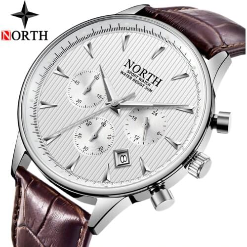 NORTH Fashion Classic Mens Sport Watch Man Analog Quartz Watches Waterproof Date Military Multifunction Wrist Watch Men Clock