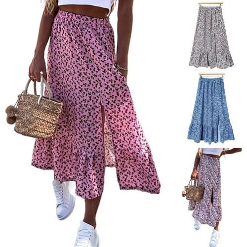 Spring Floral Printed Boho A-line Long Chiffon Skirts Chic Patchwork Flower Printing Ankle Long Drape Autumn Skirts