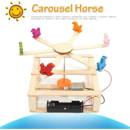 DIY Wooden Carousel Horse Model Toys For Children Kids Inventions Science Toys School Projects Kits Educational Toys Gift Girls