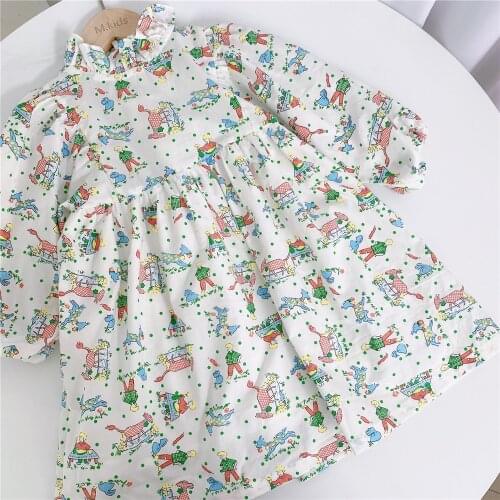 Childrens Dresses 2021 Autumn Korean Baby Girl Cartoon Print Dress Cartoon Floral A-line Dress Baby Girl Clothes Girls Dresses