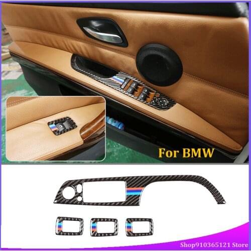 For BMW 3 Series E90 E92 E93 2005-2013 Soft Carbon Fiber Car Window Lift Button Frame Trim Stickers LHD and RHD Car Accessories