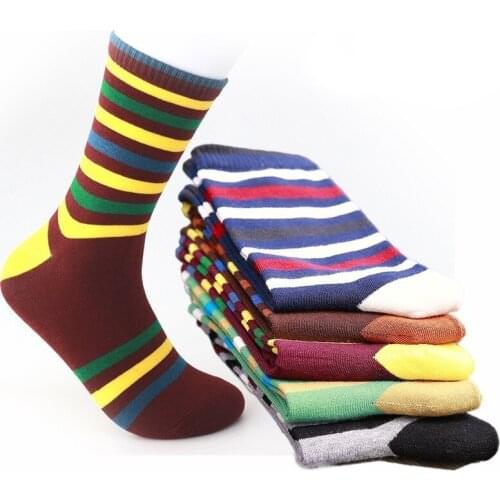 Brand Quality Man Socks Happy Striped Men Combed Cotton Calcetines Largos Hombre Colorful Socks Funny Hip Hop GREY BLUE EUR40-44