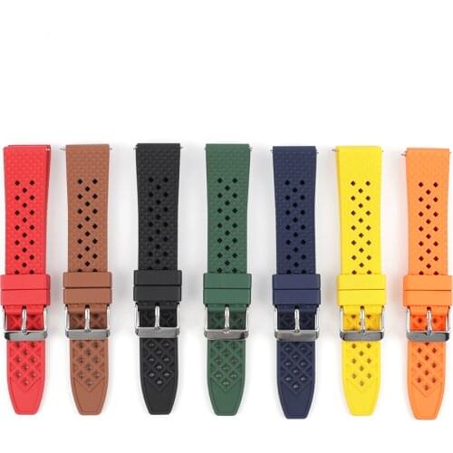 Quality Porous Breathable Fluoro Rubber Watch Strap 18mm 20mm 22mm Watchband Dustproof Wristband Quick Release Band
