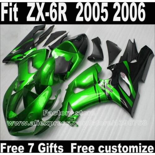 Plastic fairing kits for Kawasaki ZX6R 2005 2006 Parts 05 06 Ninja 636 green black fairings bodywork set S268