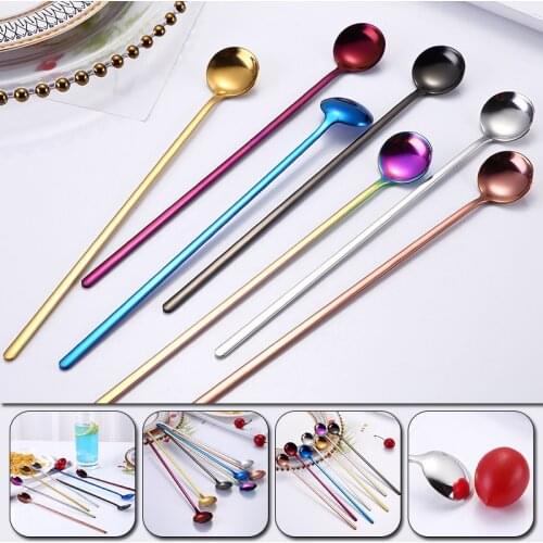 24cm Long Handled Stainless Steel Ice Cream Dessert Tea Spoon Colorful Coffee Spoons Dinnerware Flatware Kitchen Tableware Tools