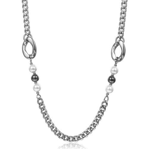 Fashion Unique Choker Necklace for Women Men Stainless Steel Curb Cuban Link Chain Buckle Pearl Hematite Stone Gift DN271