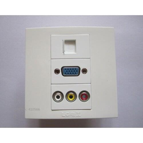 Discount New Home Wall Socket White Color Network Ethernet LAN RJ45 With VGA RCA Panel Outlet Wall Plate Home Office Use