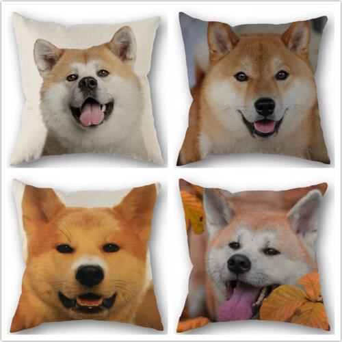 Custom Akita Lovely dog Cotton Linen Square Zippered Pillow Cover For Office Family Customize Your Picture 45*45cm DIY
