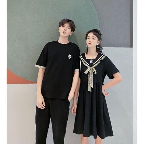 Couple outfit new summer female preppy dress male T-shirt couples clothes couples clothing