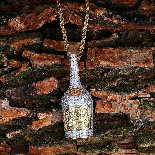Hip Hop Style DJ Rap Punk Nightclub Necklace Zircon Whiskey Bottle Pendant Stainless Steel Chain