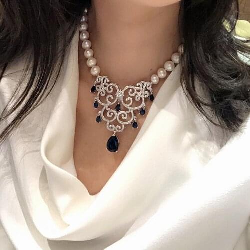 White natural pearl necklace clavicle retro ethnic style micro inlaid zircon ornaments fashion party trend jewelry choker