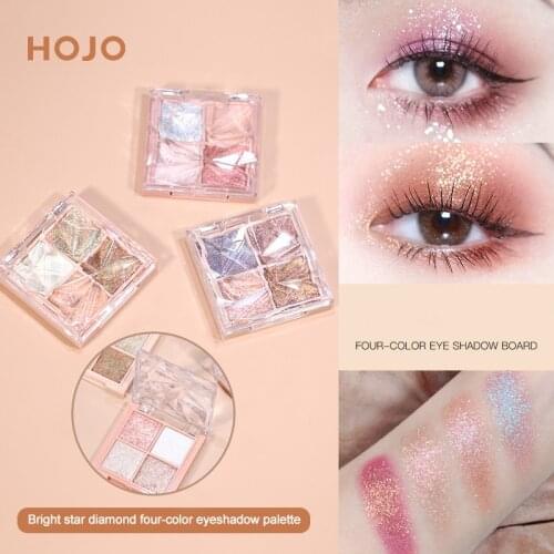 HOJO 4 Color Eyeshadow Palette Glitter Pearlescent Makeup Waterproof Lasting High Gloss Neon Eye Pigmented Shiny Cosmetics TSLM1