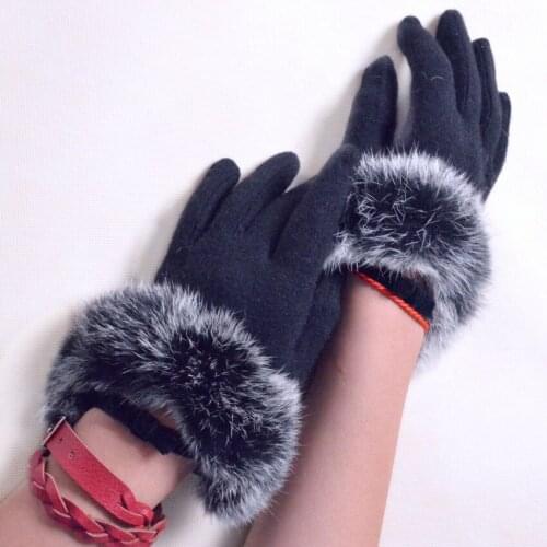 Gloves Rabbit Fur Wool Warm Gloves Autumn Winter Women Thicken Mittens Gloves Fashion Elegant Long Rabbit Fur Ladies Gloves
