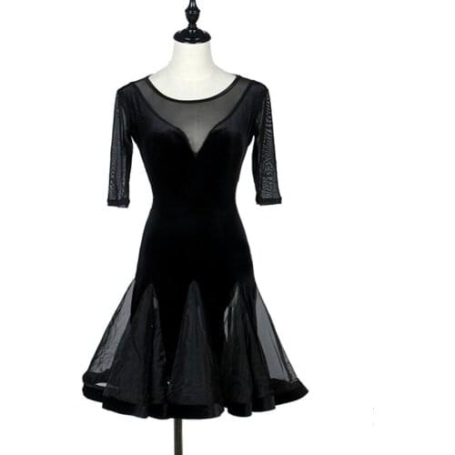 Black Latin Dance Dress Women Backless Cha Cha Samba Rumba Salsa Performance Dance Wear Ballroom Tango Practice Outfit DC2494