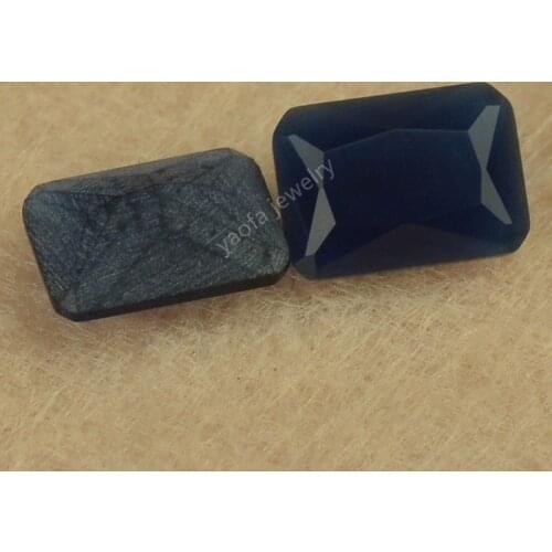 Sale 3x5~13x18mm Dark Blue Color Frosted Bottom Synthetic Glass Gems Rectangle Octangle Shape No Polished Back Loose Glass Stone