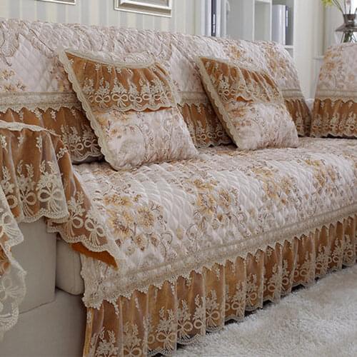 High-end Luxury Sofa Sets Cover Sofa Yellow Jacquard Lace Sofa Slipcovers Cotton Linen Sectional Couch Covers Lace Towel