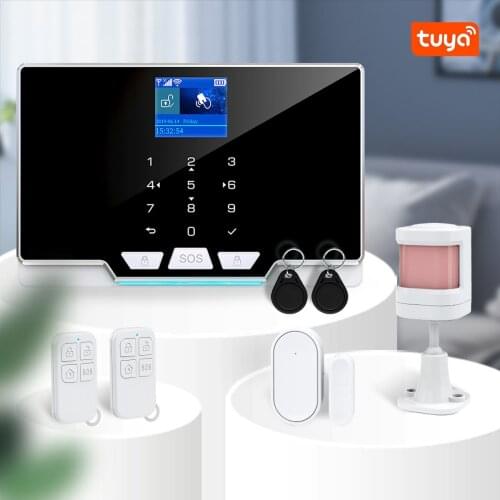 Multi-Language 1.8Inch Touch Screen Tuya Remote Control WIFI GSM Alarm System Home Security Wireless Burglar Alarm Sensor