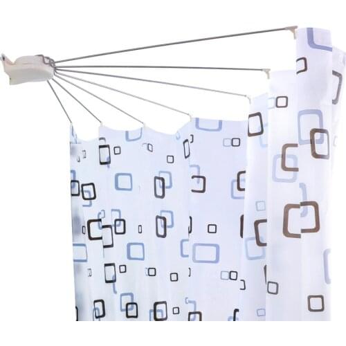 Foldable Fan Shape Wall Mounted Shower Curtain Rod Umbrella Bath Curtain Rail 34.65'' Save Space Free Curtain