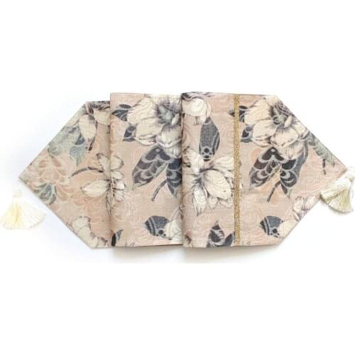 SORRENTO Luxury Damask Jacquard with Glitter Gold Fillet ,Tassel Look Table Runner with tassel decoration-13"X72"