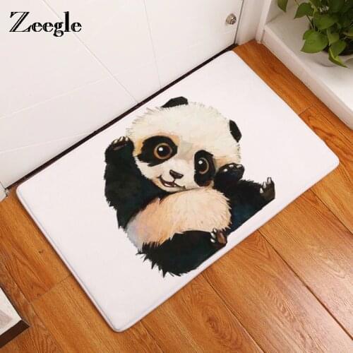 Zeegle Panda Printed Modern Hallway Rugs Welcome Door Mat Non-slip Bath Mats Bathroom Absorbent Bedside Foot Pad Bedroom Carpet
