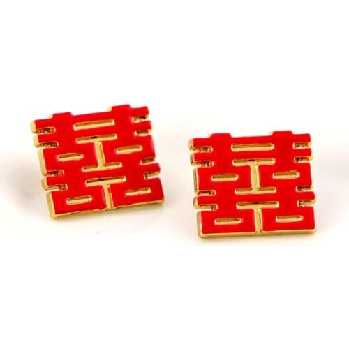 Wedding Chinese Wedding Double Happiness Enamel Brooch Pin Groom Bride Cranes Love Pin Brooch Corsage Emblem Gifts