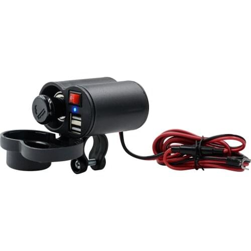 120cm Motorcycle black small telescope double USB with switch with cigarette lighter on ATV waterproof dustproof switch control