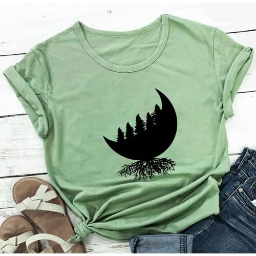 Forest Natural Scenery Print 100%Cotton Women Tshirt Unisex Funny Summer Casual Short Sleeve Top Eco Life Shirt Adventure Tee