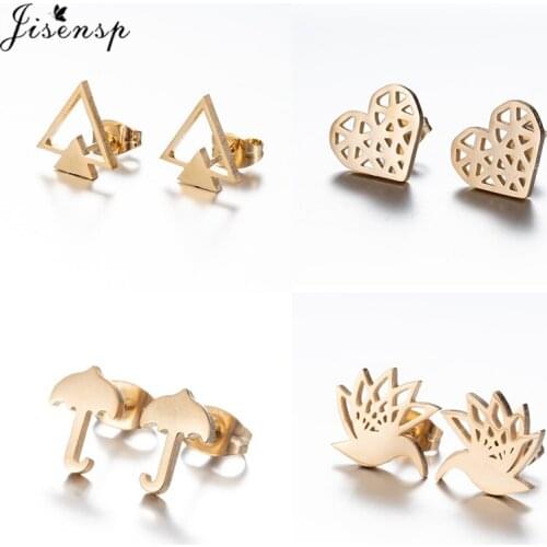 Jisensp Simple Fashion Double Triangle Stud Earrings Geometric Stainless Steel Earrings for Women Fashion Jewelry Gift bijoux